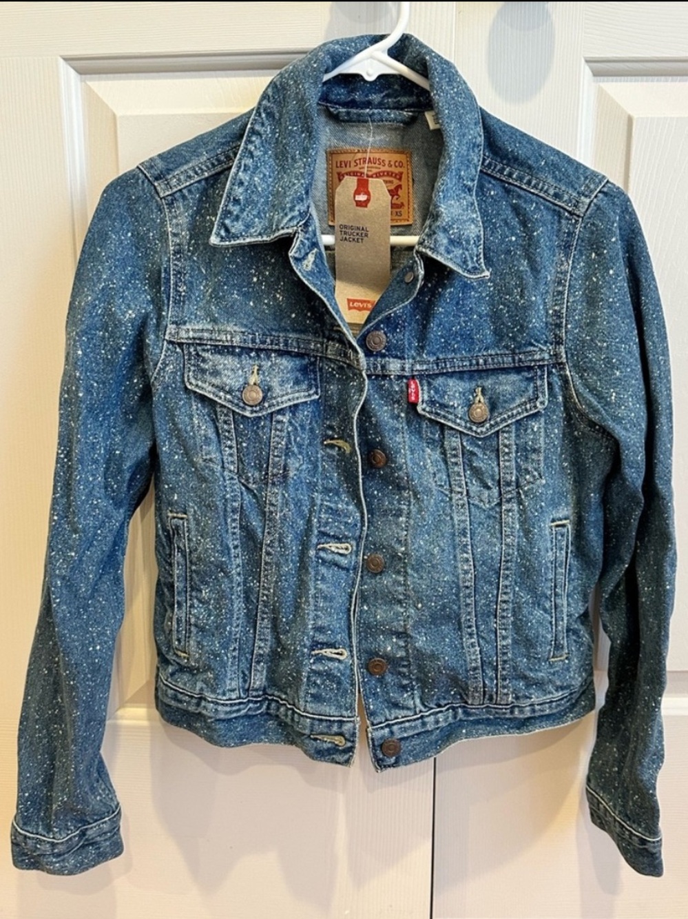 NWT Levi’s Speckled Acid Wash Denim Trucker Jacket Women’s XS Blue